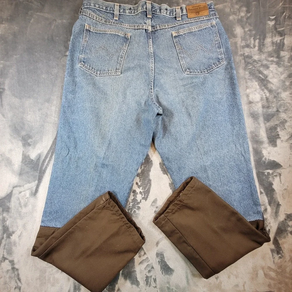 Wrangler Rugged Wear Men Upland Jeans 38x34 Brown Nylon Brush Guard 33104AN